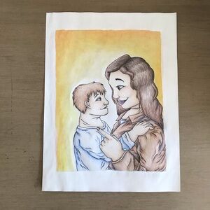 Brother and sister (1) - mixed media original character portrait